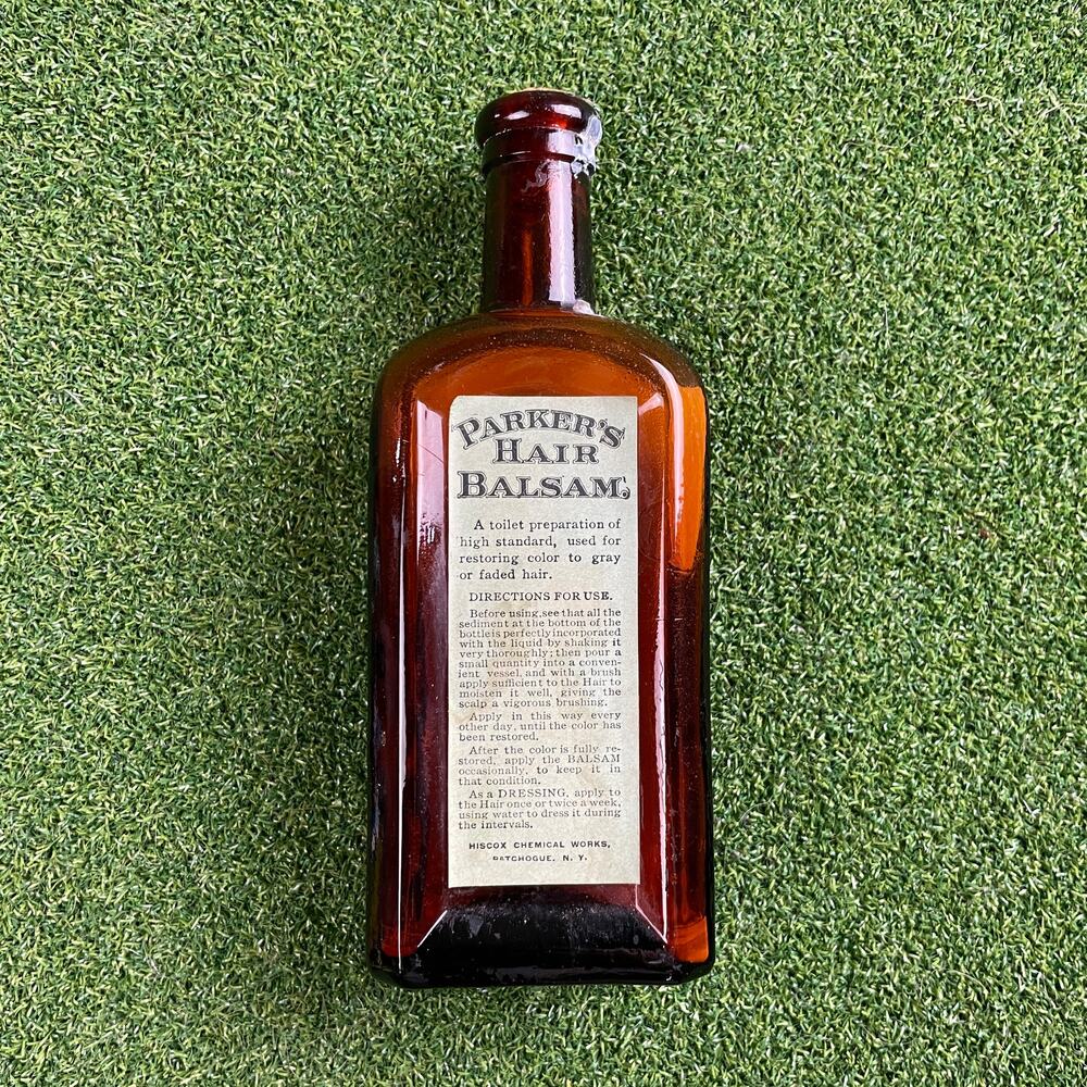 Antique Parker's Hair Balsam Rectangular Amber Glass Bottle